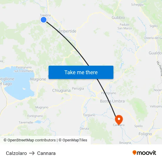 Calzolaro to Cannara map