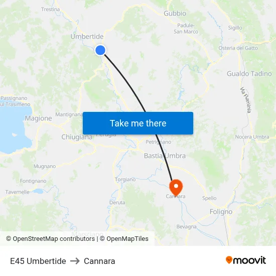 E45 Umbertide to Cannara map