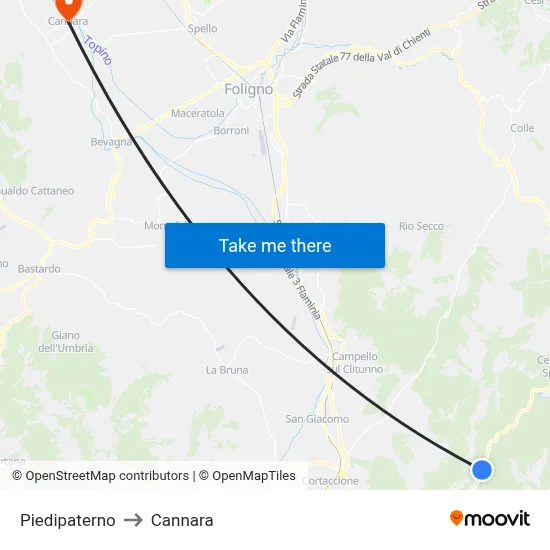 Piedipaterno to Cannara map