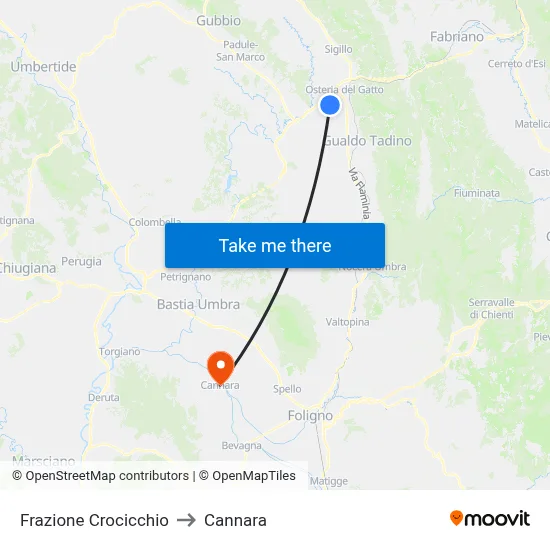 Crocicchio District to Cannara map
