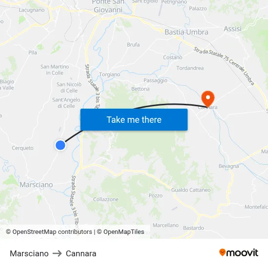 Marsciano to Cannara map