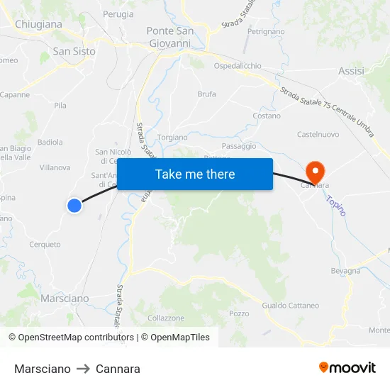Marsciano to Cannara map