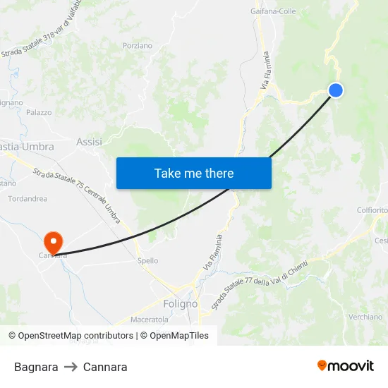 Bagnara to Cannara map