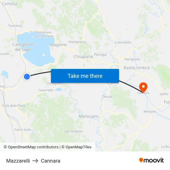 Mazzarelli to Cannara map