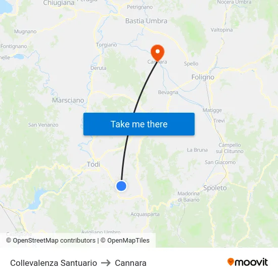 Collevalenza Santuario to Cannara map