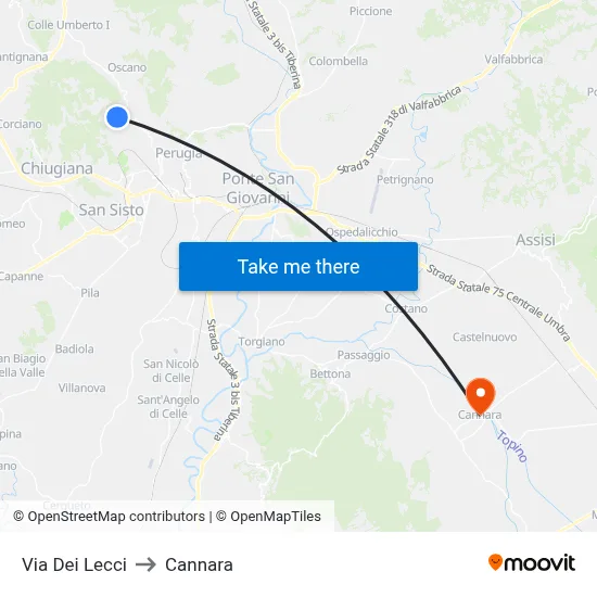 Dei Lecci Street to Cannara map