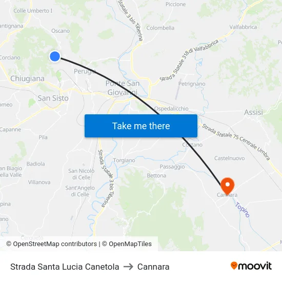 Santa Lucia Canetola Road to Cannara map