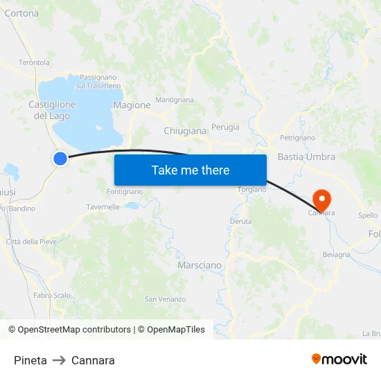 Pineta to Cannara map