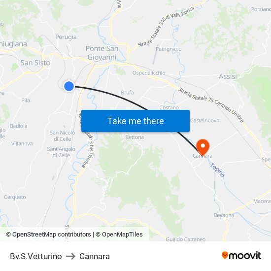 Bv.S.Vetturino to Cannara map