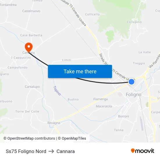 Ss75 Foligno Nord to Cannara map