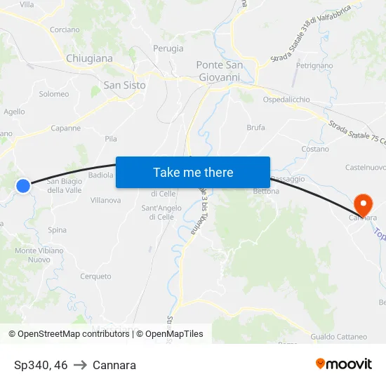 Highway 340, 46 to Cannara map