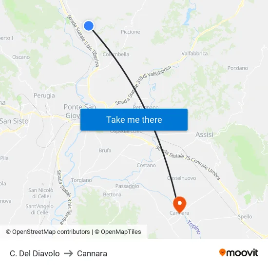 Devil's Castle to Cannara map