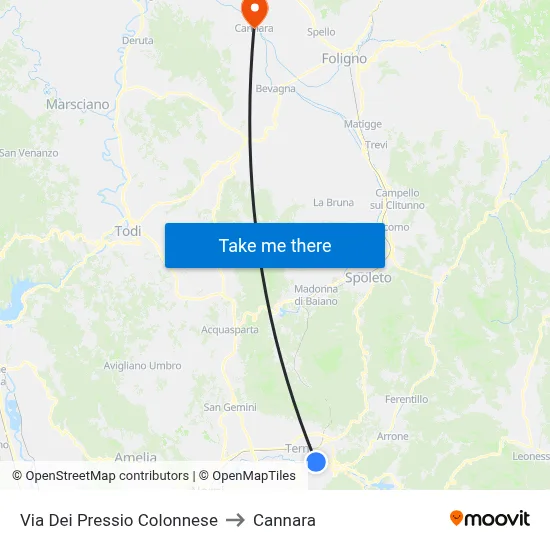 Pressio Colonnese Street to Cannara map