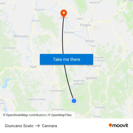 Giuncano Scalo to Cannara map