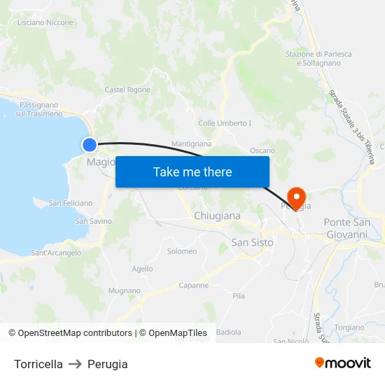 Torricella to Perugia map