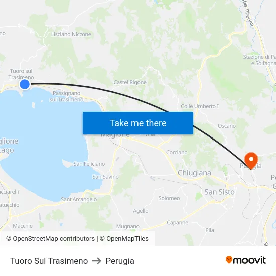 Tuoro Sul Trasimeno to Perugia map