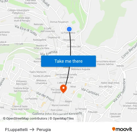 P.Luppattelli to Perugia map