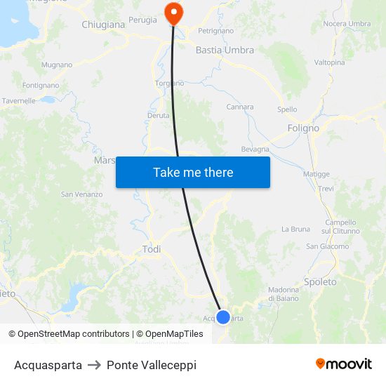Acquasparta to Ponte Valleceppi map