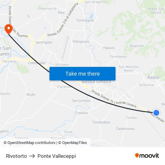 Rivotorto to Ponte Valleceppi map