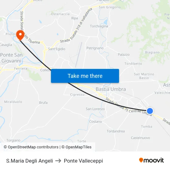 St. Mary of the Angels to Valleceppi Bridge map