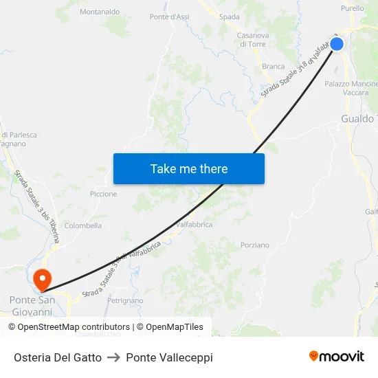 Osteria Del Gatto to Valleceppi Bridge map