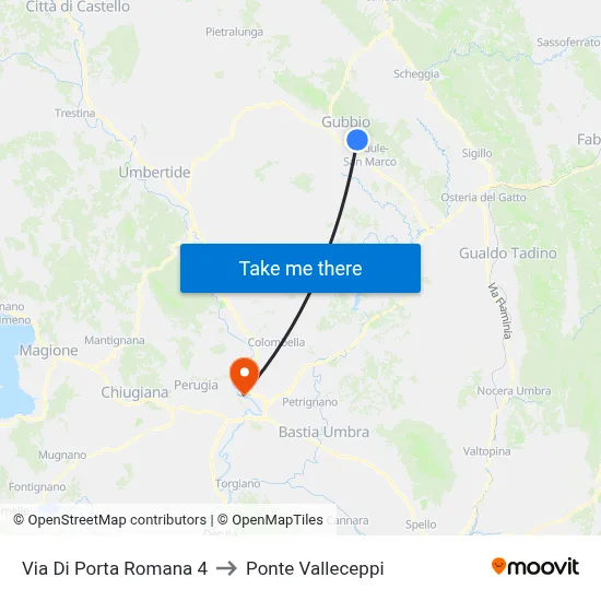 Via Di Porta Romana 4 to Ponte Valleceppi map
