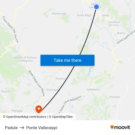 Padule to Ponte Valleceppi map