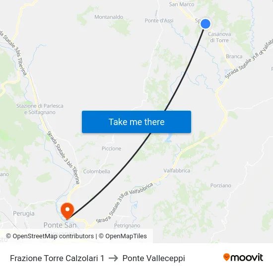 Frazione Torre Calzolari 1 to Ponte Valleceppi map