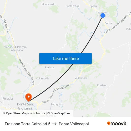 Frazione Torre Calzolari 5 to Ponte Valleceppi map