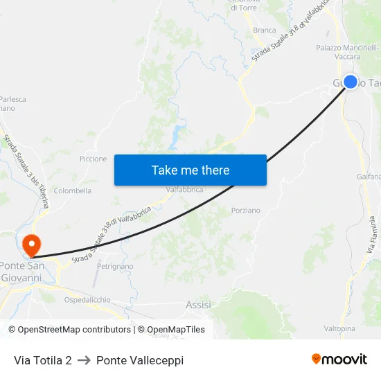 Via Totila 2 to Valleceppi Bridge map