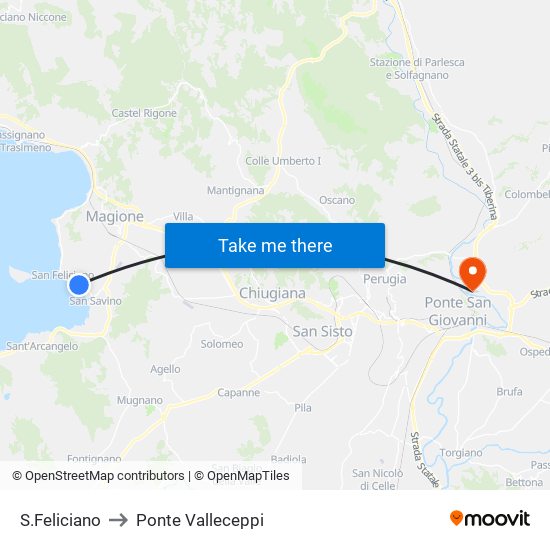 S.Feliciano to Ponte Valleceppi map