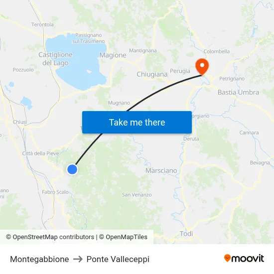 Montegabbione to Valleceppi Bridge map