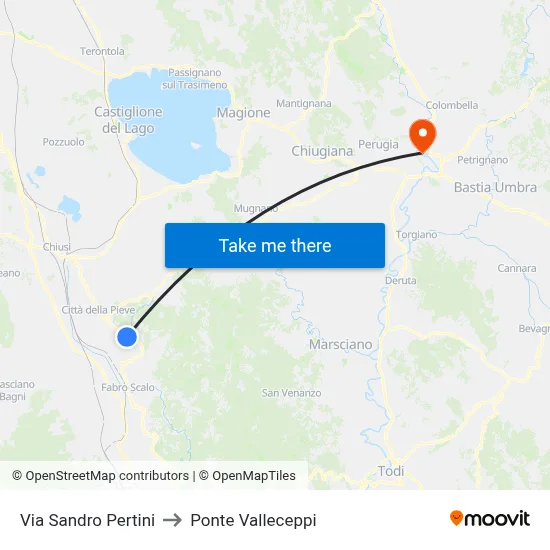 Sandro Pertini Street to Valleceppi Bridge map