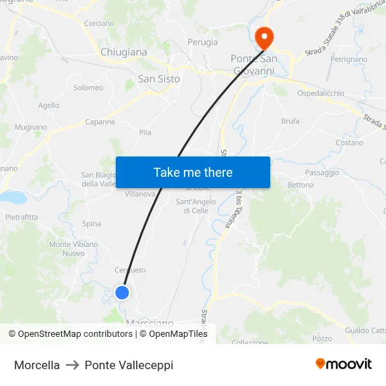 Morcella to Valleceppi Bridge map