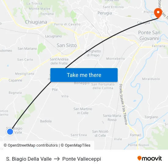 San Biagio Della Valle to Valleceppi Bridge map