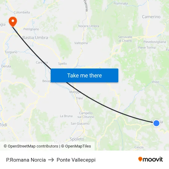 Porta Romana Norcia to Valleceppi Bridge map