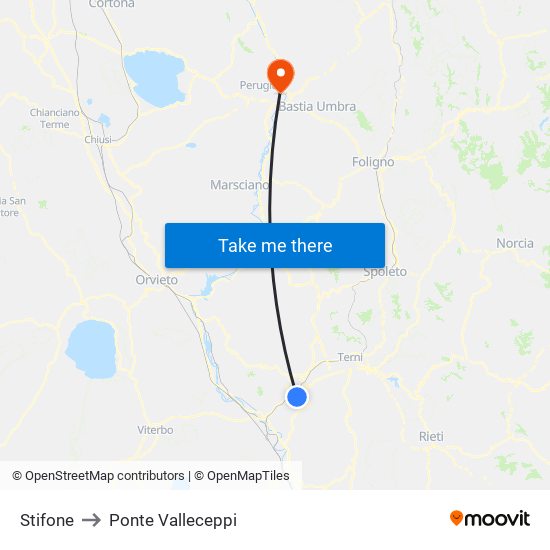 Stifone to Ponte Valleceppi map