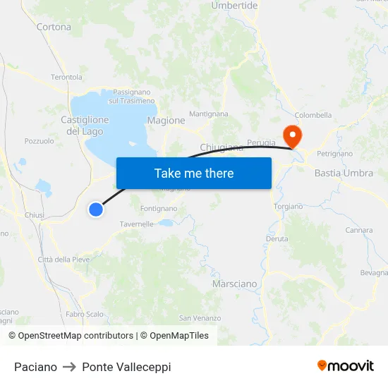 Paciano to Valleceppi Bridge map