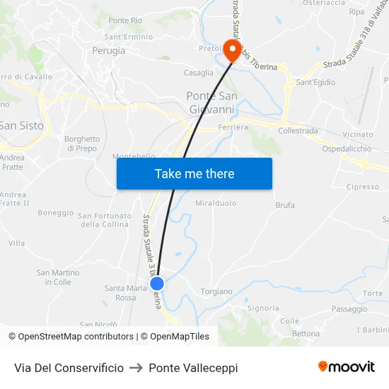 Via Del Conservificio to Valleceppi Bridge map