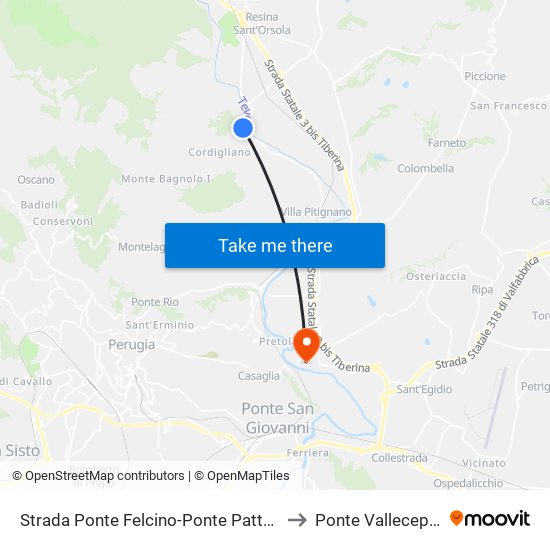 Strada Ponte Felcino-Ponte Pattoli to Ponte Valleceppi map
