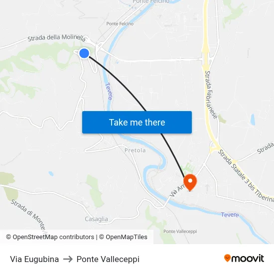 Eugubina Street to Valleceppi Bridge map