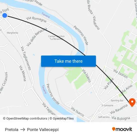 Pretola to Valleceppi Bridge map