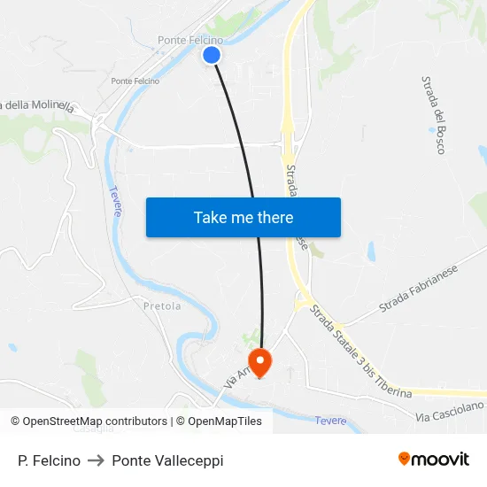 Ponte Felcino to Valleceppi Bridge map