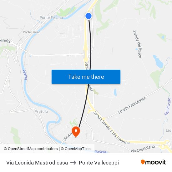 Via Leonida Mastrodicasa to Ponte Valleceppi map
