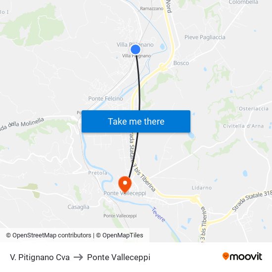 V. Pitignano Cva to Ponte Valleceppi map