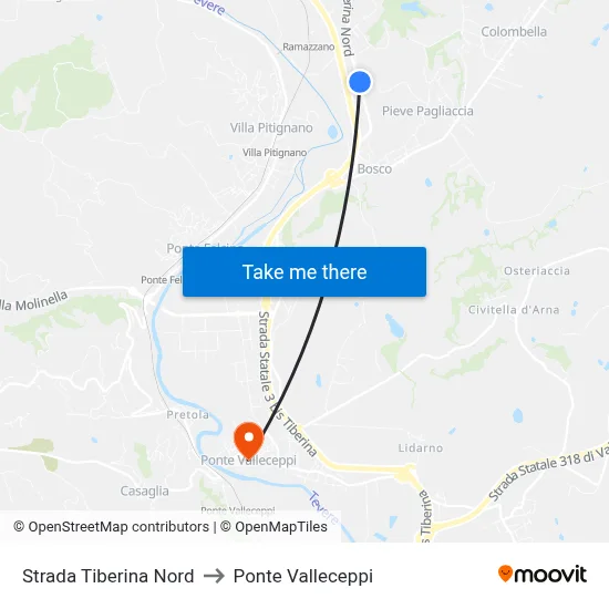 North Tiber Road to Valleceppi Bridge map