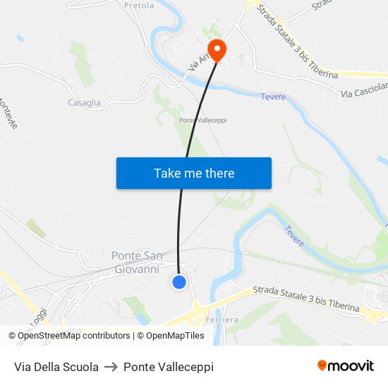 Via Della Scuola to Ponte Valleceppi map