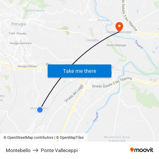 Montebello to Ponte Valleceppi map