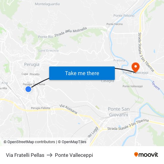 Via Fratelli Pellas to Ponte Valleceppi map