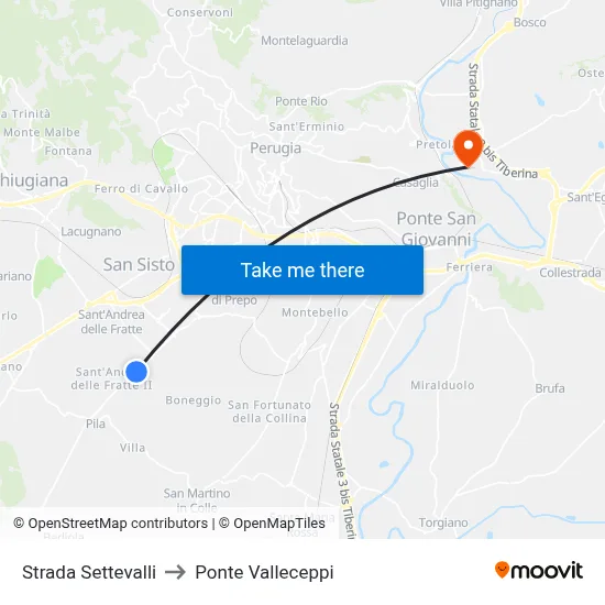 Settevalli Road to Valleceppi Bridge map